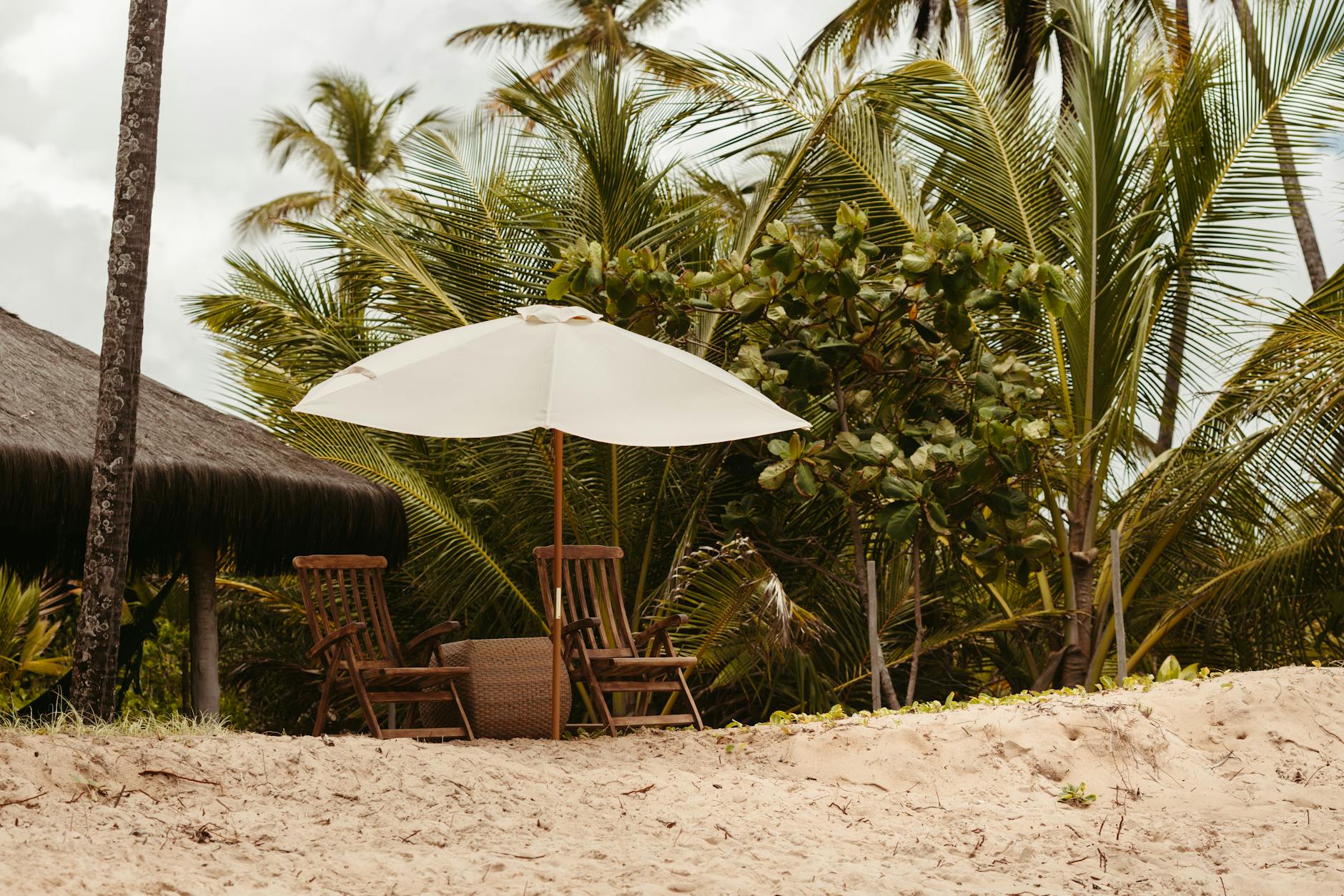 Beach chairs and umbrellas set up on a Key West beach — amenities at Key West beaches