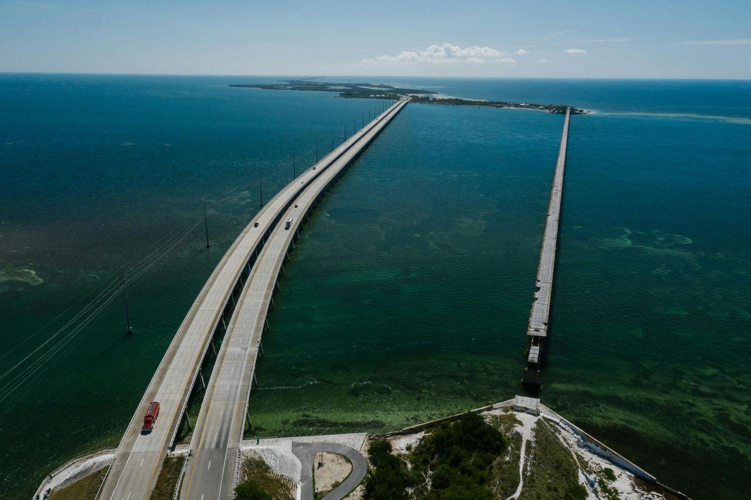 Aerial view of the iconic bridge on the drive to Key West