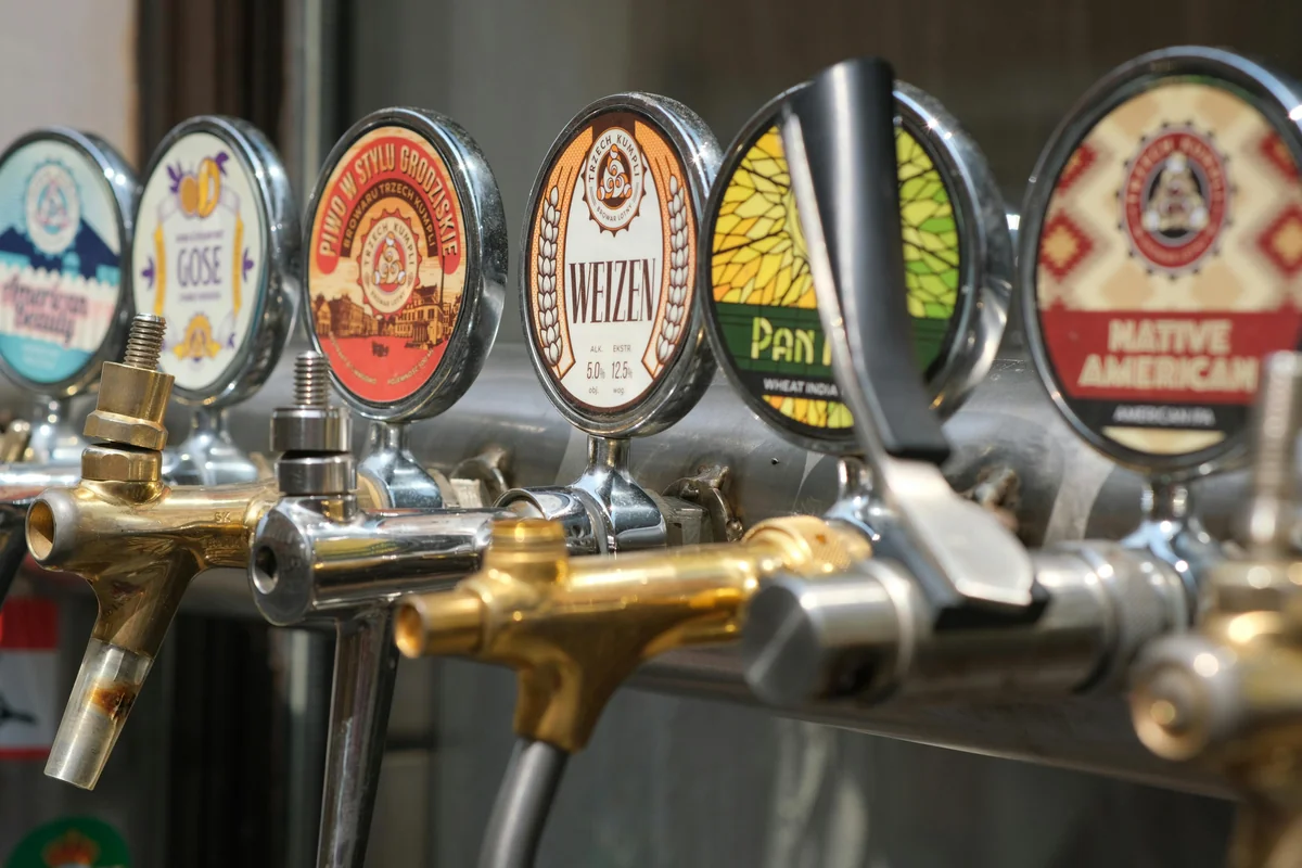 Beer taps at a Key West brewery taproom