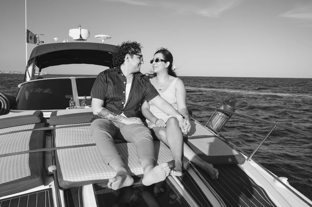 A couple on a private sunset charter