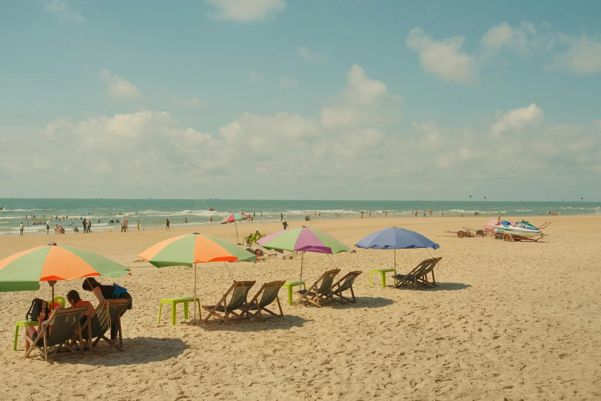 A family with a toddler at the beach